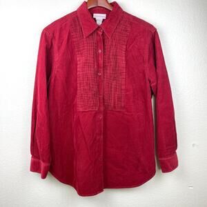 Jones New York Womens Top Sz XL Corduroy Button Up Tuxedo Western Boho Artsy Red